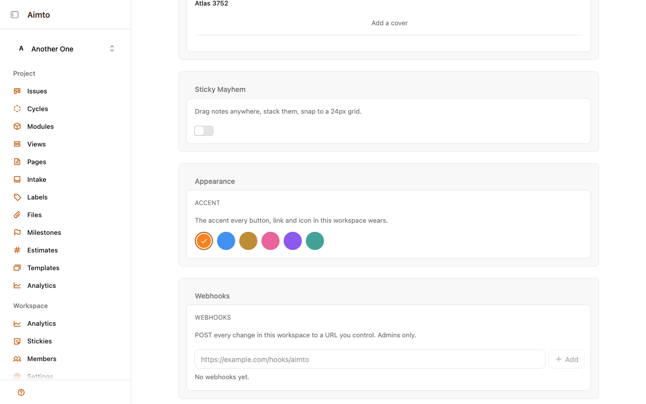 The accent colour picker with six palette swatches